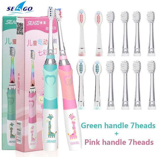 SEAGO Children Sonic Electric Toothbrush for 3-12 Ages Battery LED Sonic Kids Tooth brush Smart Timer Replacement Brush Heads
