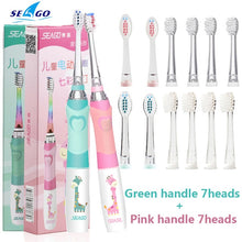 将图片加载到图库查看器，SEAGO Children Sonic Electric Toothbrush for 3-12 Ages Battery LED Sonic Kids Tooth brush Smart Timer Replacement Brush Heads
