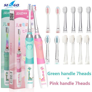 SEAGO Children Sonic Electric Toothbrush for 3-12 Ages Battery LED Sonic Kids Tooth brush Smart Timer Replacement Brush Heads