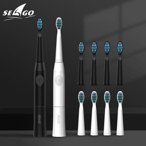 SEAGO Electric Toothbrush with 1 Replacement Brush Heads Battery Sonic Teeth Brush Deep Cleaning Included Soft-bristle E23