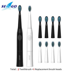 SEAGO Electric Toothbrush with 1 Replacement Brush Heads Battery Sonic Teeth Brush Deep Cleaning Included Soft-bristle E23