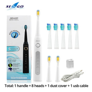 Seago Sonic Electric Toothbrush SG-507 Adult Timer Brush 5 Mode USB Charger Rechargeable Tooth Brushes Replacement Heads Set