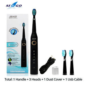 Seago Sonic Electric Toothbrush SG-507 Adult Timer Brush 5 Mode USB Charger Rechargeable Tooth Brushes Replacement Heads Set