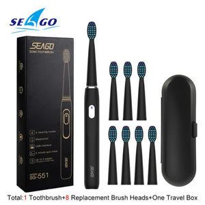 SEAGO Electric Toothbrush Rechargeable buy one get one free Sonic Toothbrush 4 Mode Travel Toothbrush with 3 Brush Head Gift