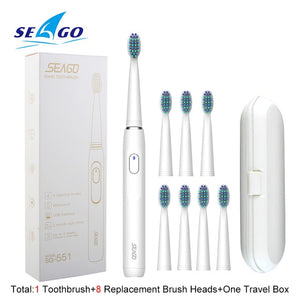 SEAGO Electric Toothbrush Rechargeable buy one get one free Sonic Toothbrush 4 Mode Travel Toothbrush with 3 Brush Head Gift