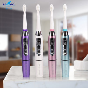 SEAGO Electric Toothbrush Sonic Adult Battery Teeth brush holder with 3 Replacement Brush Heads Waterproof Smart time SG910 Gift