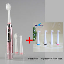 将图片加载到图库查看器，SEAGO Electric Toothbrush Sonic Adult Battery Teeth brush holder with 3 Replacement Brush Heads Waterproof Smart time SG910 Gift
