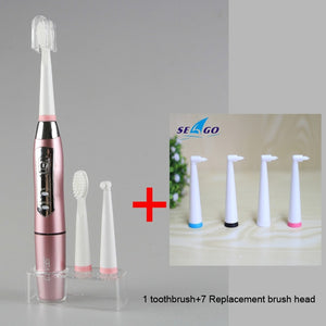 SEAGO Electric Toothbrush Sonic Adult Battery Teeth brush holder with 3 Replacement Brush Heads Waterproof Smart time SG910 Gift