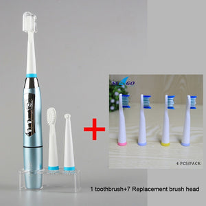 SEAGO Electric Toothbrush Sonic Adult Battery Teeth brush holder with 3 Replacement Brush Heads Waterproof Smart time SG910 Gift