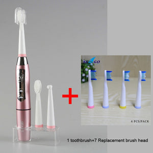 SEAGO Electric Toothbrush Sonic Adult Battery Teeth brush holder with 3 Replacement Brush Heads Waterproof Smart time SG910 Gift