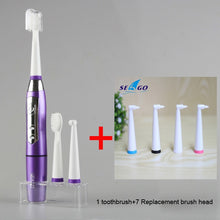 将图片加载到图库查看器，SEAGO Electric Toothbrush Sonic Adult Battery Teeth brush holder with 3 Replacement Brush Heads Waterproof Smart time SG910 Gift
