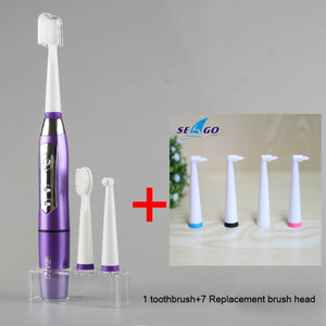 SEAGO Electric Toothbrush Sonic Adult Battery Teeth brush holder with 3 Replacement Brush Heads Waterproof Smart time SG910 Gift