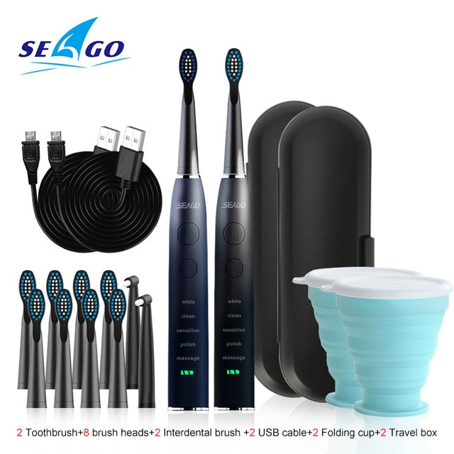 Seago Electric Sonic Toothbrush SG-575 USB Charge Rechargeable Adult Waterproof Electronic Tooth Brushes Replacement Heads Gift