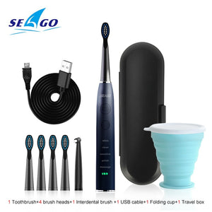 Seago Electric Sonic Toothbrush SG-575 USB Charge Rechargeable Adult Waterproof Electronic Tooth Brushes Replacement Heads Gift