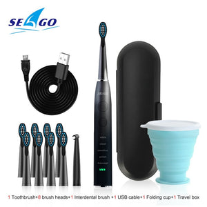 Seago Electric Sonic Toothbrush SG-575 USB Charge Rechargeable Adult Waterproof Electronic Tooth Brushes Replacement Heads Gift