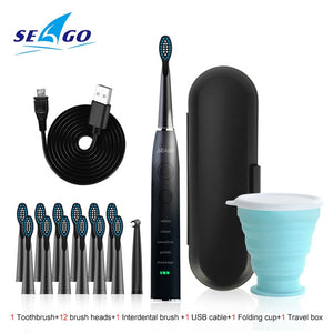 Seago Electric Sonic Toothbrush SG-575 USB Charge Rechargeable Adult Waterproof Electronic Tooth Brushes Replacement Heads Gift