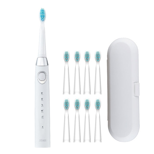 Seago Sonic Electric Toothbrush USB Rechargeable 5 Modes Smart Ultrasonic Toothbrushes Travel Case Oral Care Brush 8 Teeth Heads