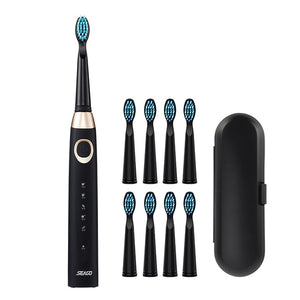 Seago Sonic Electric Toothbrush USB Rechargeable 5 Modes Smart Ultrasonic Toothbrushes Travel Case Oral Care Brush 8 Teeth Heads