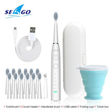 将图片加载到图库查看器，Seago Electric Sonic Toothbrush SG-575 USB Charge Rechargeable Adult Waterproof Electronic Tooth Brushes Replacement Heads Gift
