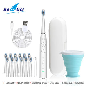 Seago Electric Sonic Toothbrush SG-575 USB Charge Rechargeable Adult Waterproof Electronic Tooth Brushes Replacement Heads Gift