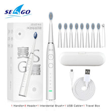 将图片加载到图库查看器，SEAGO Sonic Electric Toothbrush Upgraded Adult Waterproof USB Rechargeable 360 Days Long Standby Time With5 Brush Head Best Gift
