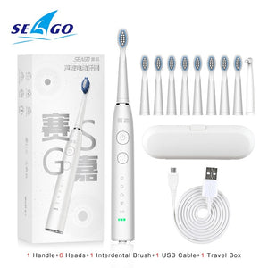 SEAGO Sonic Electric Toothbrush Upgraded Adult Waterproof USB Rechargeable 360 Days Long Standby Time With5 Brush Head Best Gift