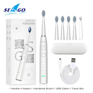 SEAGO Sonic Electric Toothbrush Upgraded Adult Waterproof USB Rechargeable 360 Days Long Standby Time With5 Brush Head Best Gift