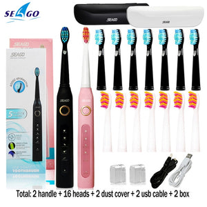 Seago SG-507 Sonic Electric Toothbrush Adult Timer Brush USB Rechargeable Electric Tooth Brushes with 3pc Replacement Brush Head