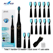 将图片加载到图库查看器，Seago SG-507 Sonic Electric Toothbrush Adult Timer Brush USB Rechargeable Electric Tooth Brushes with 3pc Replacement Brush Head
