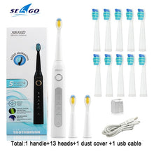 将图片加载到图库查看器，Seago SG-507 Sonic Electric Toothbrush Adult Timer Brush USB Rechargeable Electric Tooth Brushes with 3pc Replacement Brush Head
