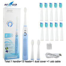 将图片加载到图库查看器，Seago SG-507 Sonic Electric Toothbrush Adult Timer Brush USB Rechargeable Electric Tooth Brushes with 3pc Replacement Brush Head
