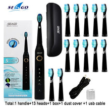 将图片加载到图库查看器，Seago SG-507 Sonic Electric Toothbrush Adult Timer Brush USB Rechargeable Electric Tooth Brushes with 3pc Replacement Brush Head
