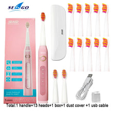 将图片加载到图库查看器，Seago SG-507 Sonic Electric Toothbrush Adult Timer Brush USB Rechargeable Electric Tooth Brushes with 3pc Replacement Brush Head

