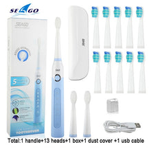 将图片加载到图库查看器，Seago SG-507 Sonic Electric Toothbrush Adult Timer Brush USB Rechargeable Electric Tooth Brushes with 3pc Replacement Brush Head
