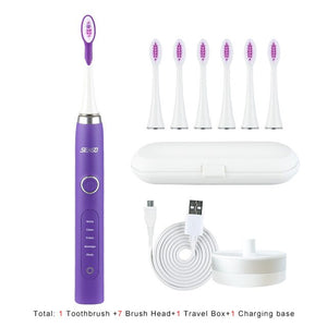 SEAGO Sonic Electric Toothbrush Upgraded Adult Waterproof Ultrasonic Rechargeable Toothbrush  Whitening Healthy Gift SG-986