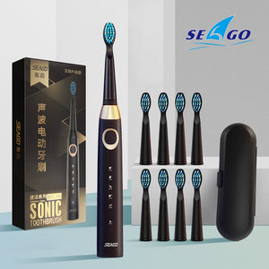 Seago Sonic Electric Toothbrush USB Rechargeable 5 Modes Smart Ultrasonic Toothbrushes Travel Case Oral Care Brush 8 Teeth Heads