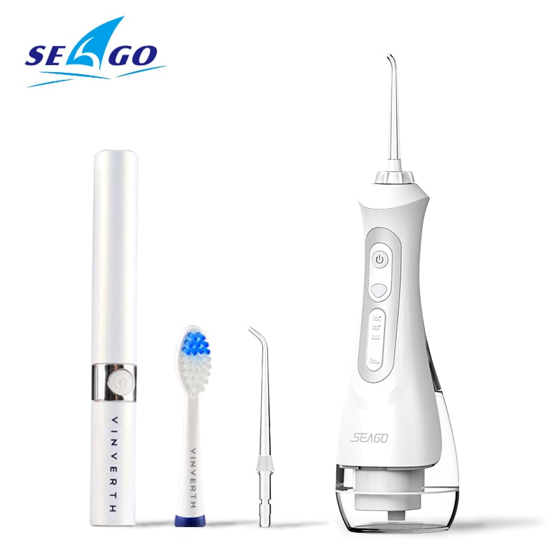 SEAGO USB Rechargeable Water Flosser Oral Irrigator Dental 3 modes 200ML Water Tank Water Jet Waterproof IPX7