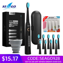 将图片加载到图库查看器，Seago Sonic Electric Toothbrush Tooth brush USB Rechargeable adult Waterproof Ultrasonic automatic 5 Mode with Travel case
