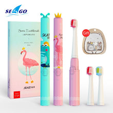 将图片加载到图库查看器，SEAGO Cartoon Children Electric Toothbrush Kids USB Rechargeable Sonic Replacement Tooth Cute Brush Heads Electric Teeth Brush
