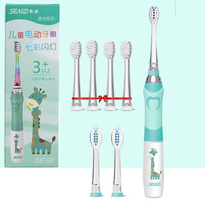 Seago Children's Electric Toothbrush LED Light Smart Reminder Replacement Nozzles Battery Supply Sonic Toothbrush for 3 Years+