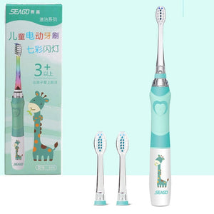 Seago Children's Electric Toothbrush LED Light Smart Reminder Replacement Nozzles Battery Supply Sonic Toothbrush for 3 Years+
