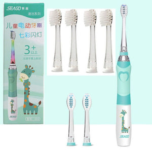 Seago Children's Electric Toothbrush LED Light Smart Reminder Replacement Nozzles Battery Supply Sonic Toothbrush for 3 Years+