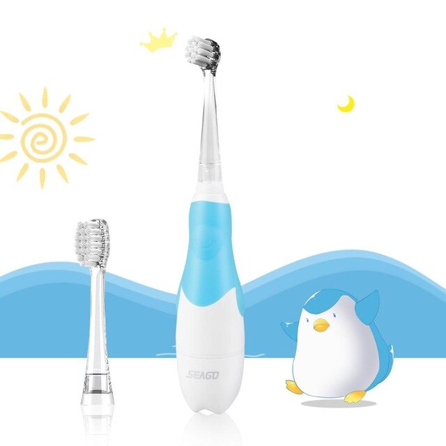 SEAGO Kids Electric Toothbrush sonic Suitable for 0-3 year Baby Safety BatteryTeeth brush Waterproof  White LED Light Gift SG513