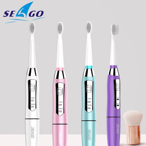 SEAGO Electric Toothbrush Sonic Adult Battery Tooth Brushes Gum Health Waterproof Best Gift with 3 Replacement Brush Heads SG910